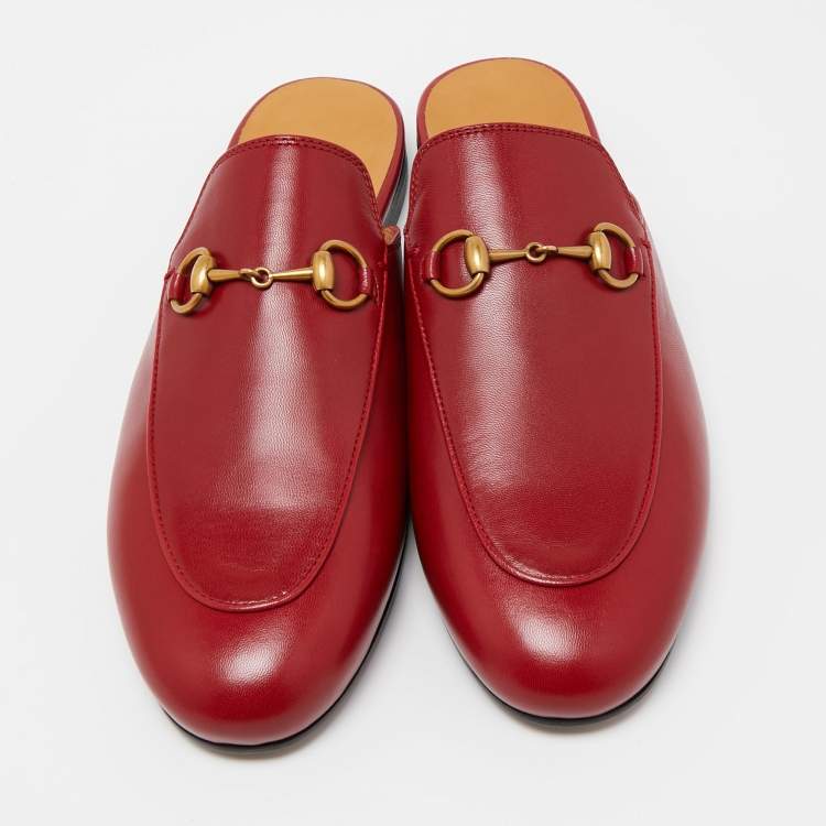 Pre Owned Gucci Red Leather Princetown Mules Size 37.5  