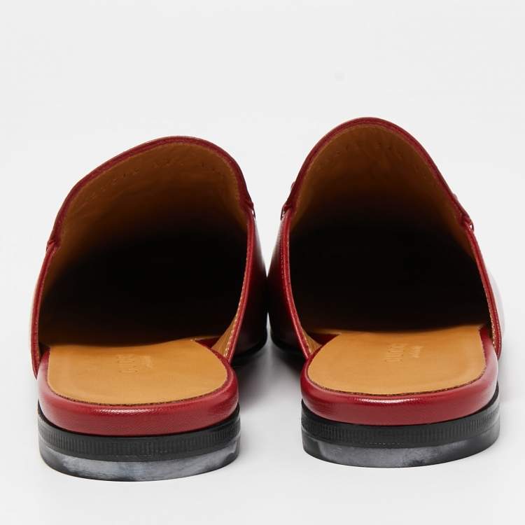 Pre Owned Gucci Red Leather Princetown Mules Size 37.5  