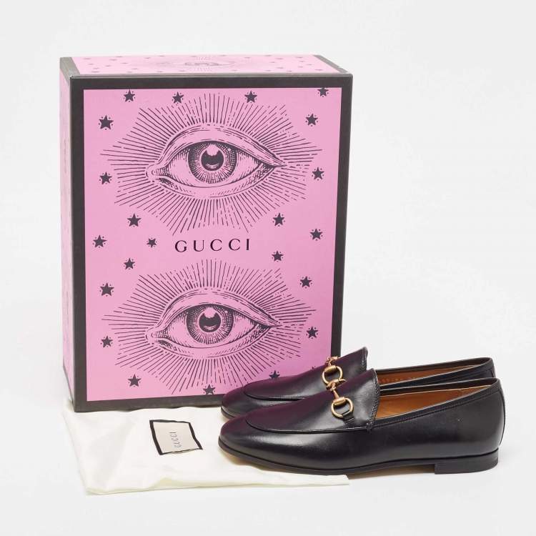 Pre Owned Gucci Black Leather Jordaan Loafers Size 36.5