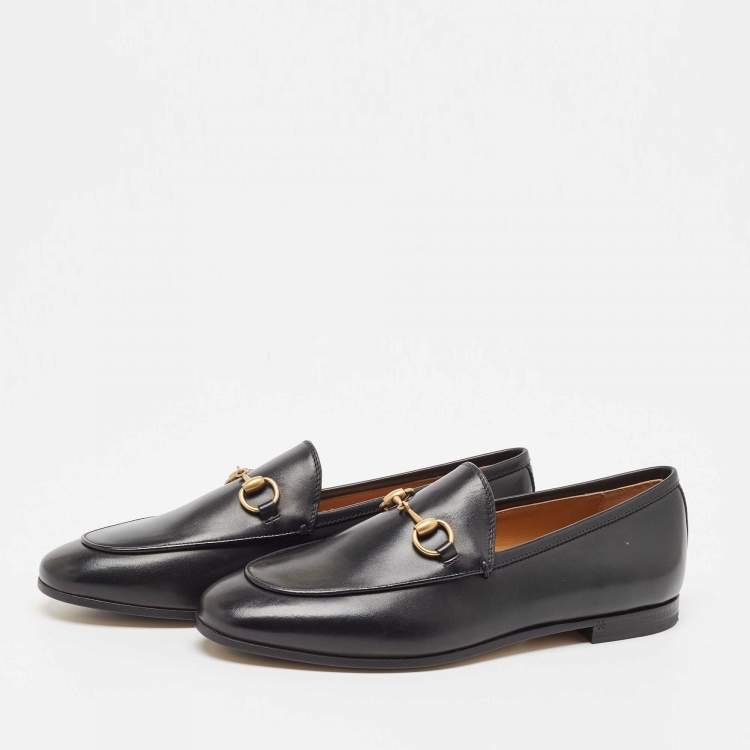 Pre Owned Gucci Black Leather Jordaan Loafers Size 36.5