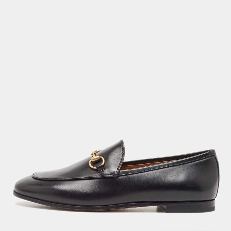 Pre Owned Gucci Black Leather Jordaan Loafers Size 36.5