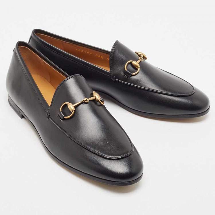 Pre Owned Gucci Black Leather Jordaan Loafers Size 36.5