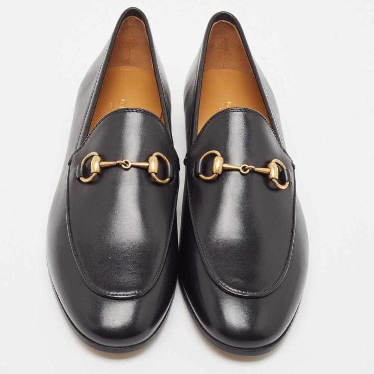 Pre Owned Gucci Black Leather Jordaan Loafers Size 36.5