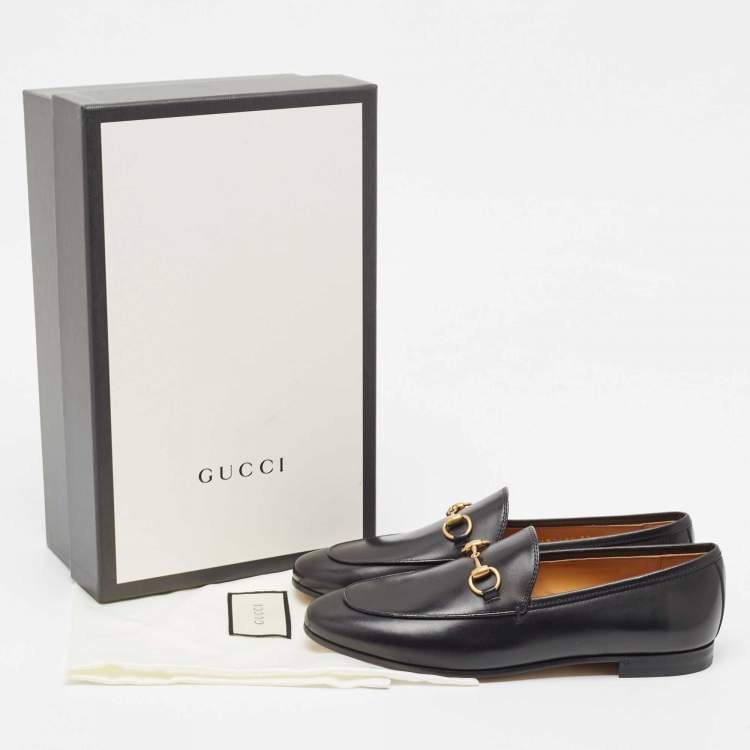 Pre Owned Gucci Black Leather Jordaan Horsebit Slip On Loafers Size 37