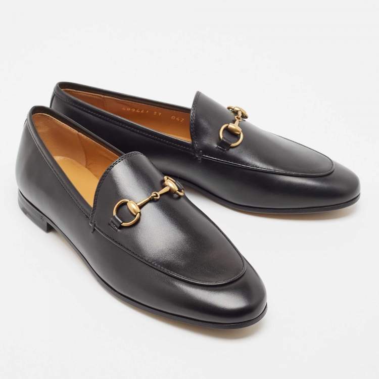 Pre Owned Gucci Black Leather Jordaan Horsebit Slip On Loafers Size 37