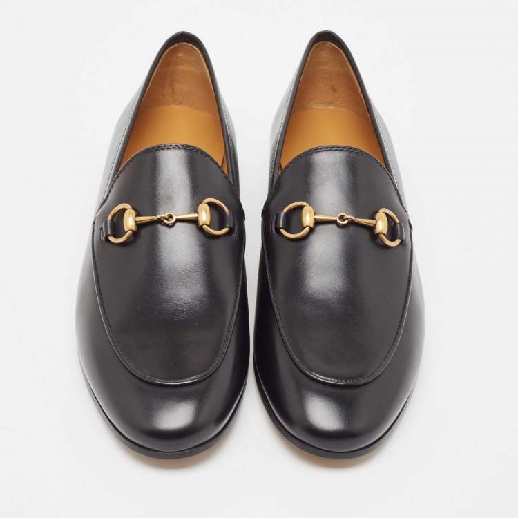Pre Owned Gucci Black Leather Jordaan Horsebit Slip On Loafers Size 37
