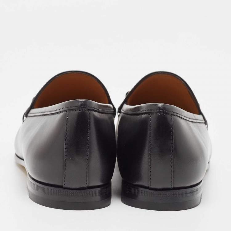 Pre Owned Gucci Black Leather Jordaan Horsebit Slip On Loafers Size 37