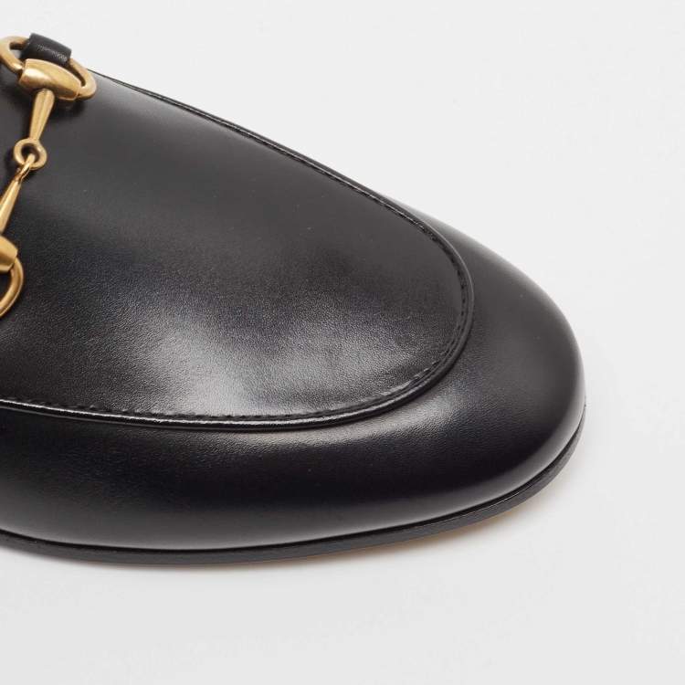 Pre Owned Gucci Black Leather Jordaan Horsebit Slip On Loafers Size 37