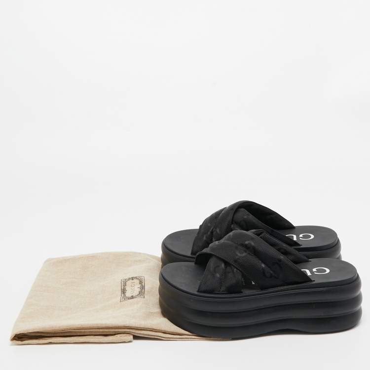 Pre Owned Gucci Black GG Canvas Platform Sandals Size 36