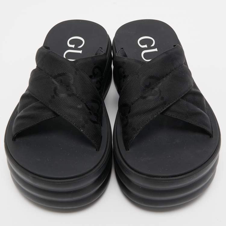 Pre Owned Gucci Black GG Canvas Platform Sandals Size 36