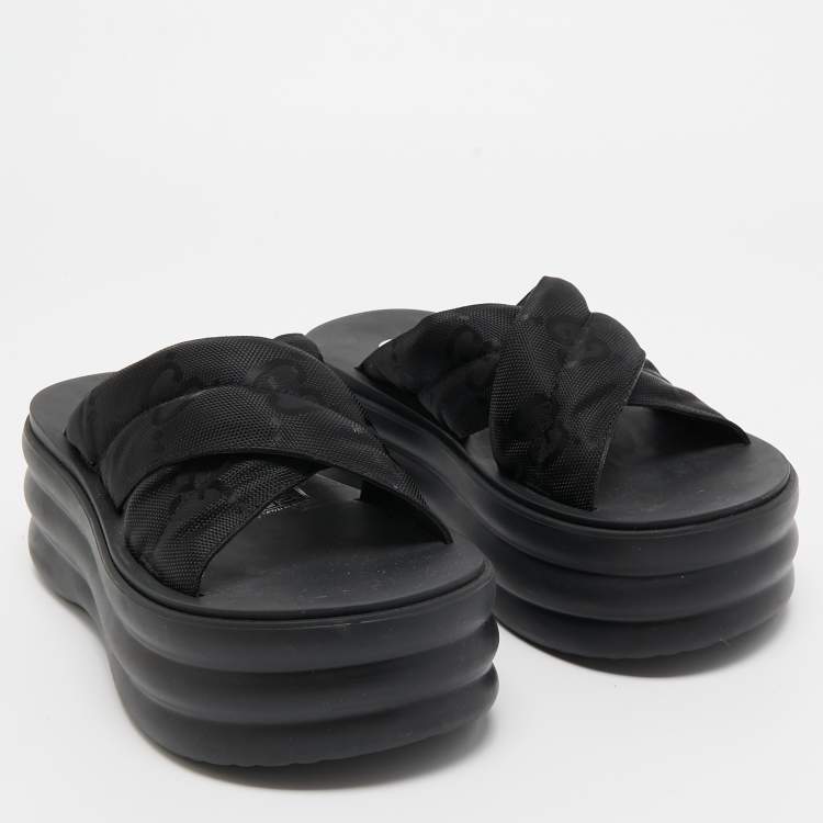 Pre Owned Gucci Black GG Canvas Platform Sandals Size 36