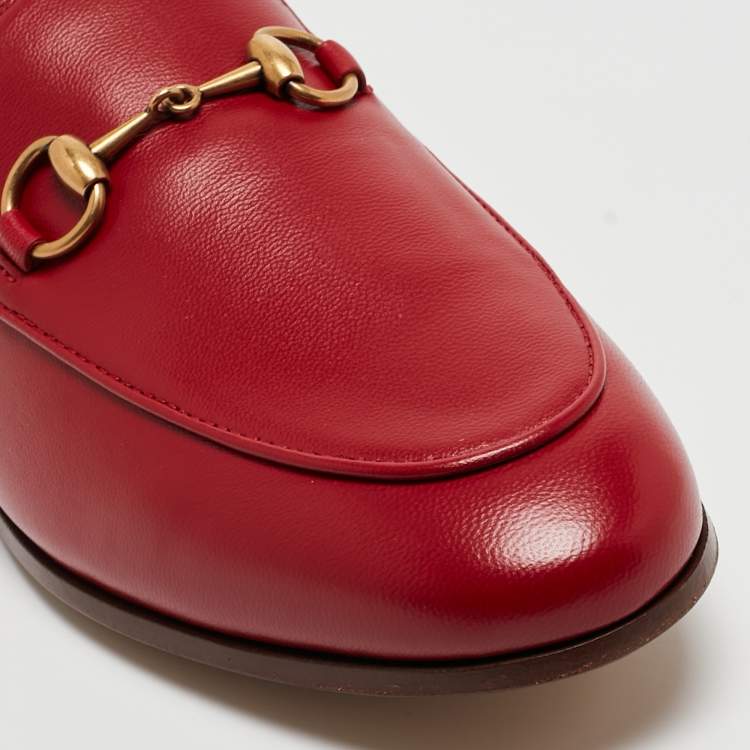 Pre Owned Gucci Red Leather Foldable  Horsebit Loafers Size 37