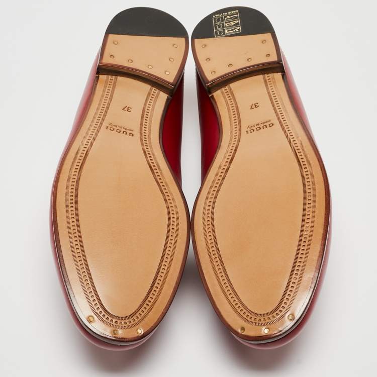 Pre Owned Gucci Red Leather Foldable  Horsebit Loafers Size 37