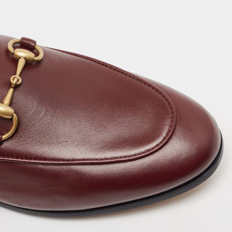 Pre Owned Gucci Burgundy Leather Horsebit Foldable Loafers Size 36.5