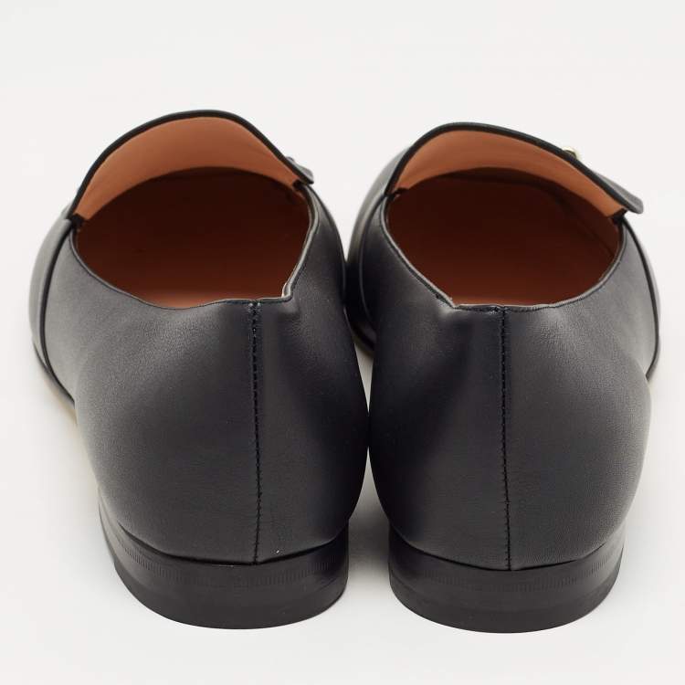 Pre Owned Gucci Black Leather Horsebit Slip On Loafers Size 41.5