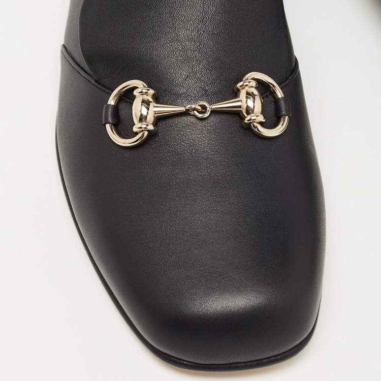 Pre Owned Gucci Black Leather Horsebit Slip On Loafers Size 41.5