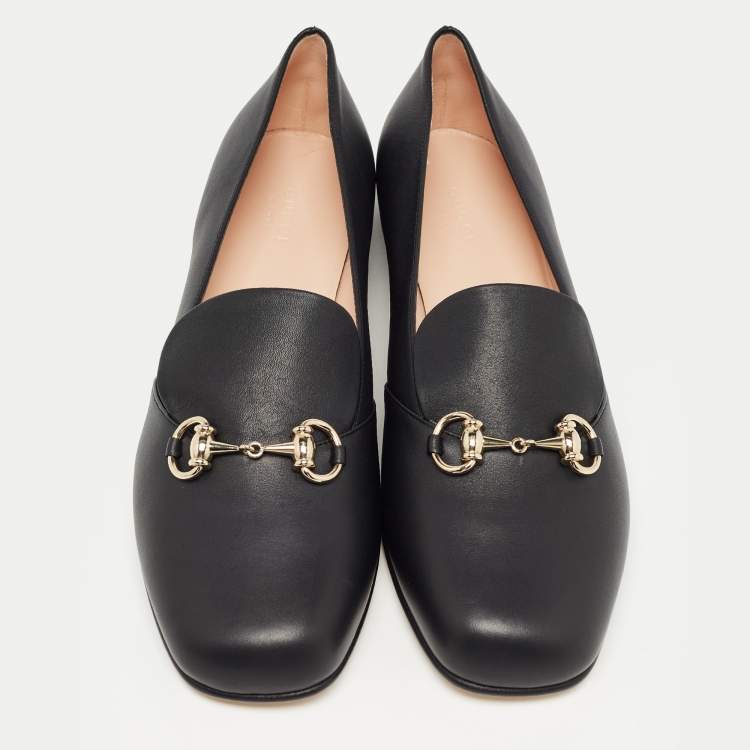 Pre Owned Gucci Black Leather Horsebit Slip On Loafers Size 41.5