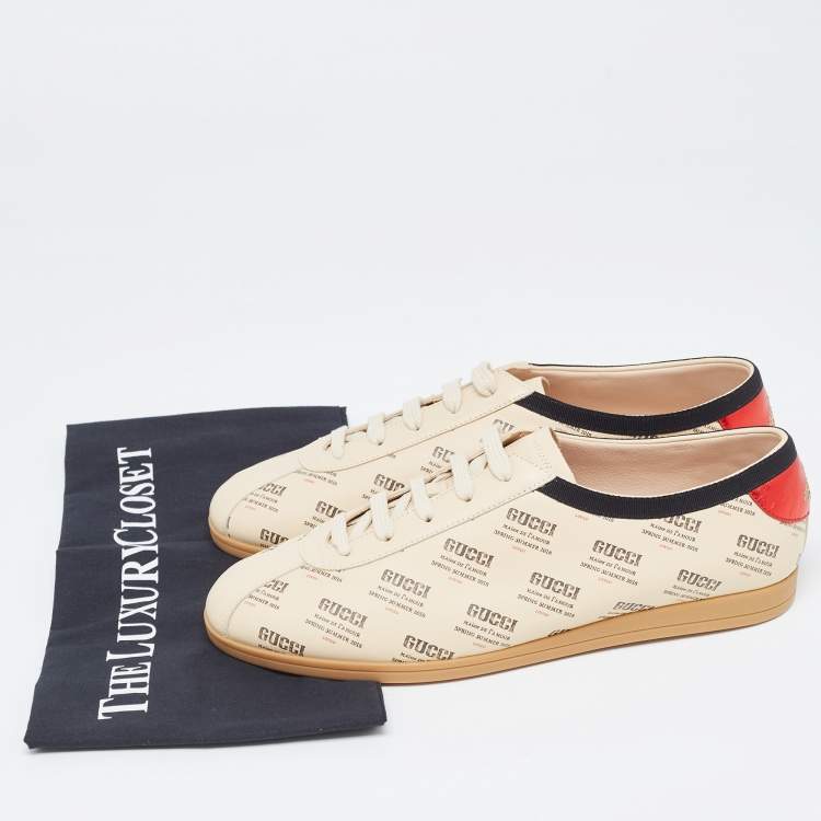 Pre Owned Gucci Beige Invite Print Leather Falacer Sneakers Size 40
