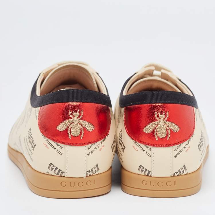 Pre Owned Gucci Beige Invite Print Leather Falacer Sneakers Size 40