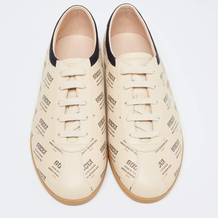 Pre Owned Gucci Beige Invite Print Leather Falacer Sneakers Size 40