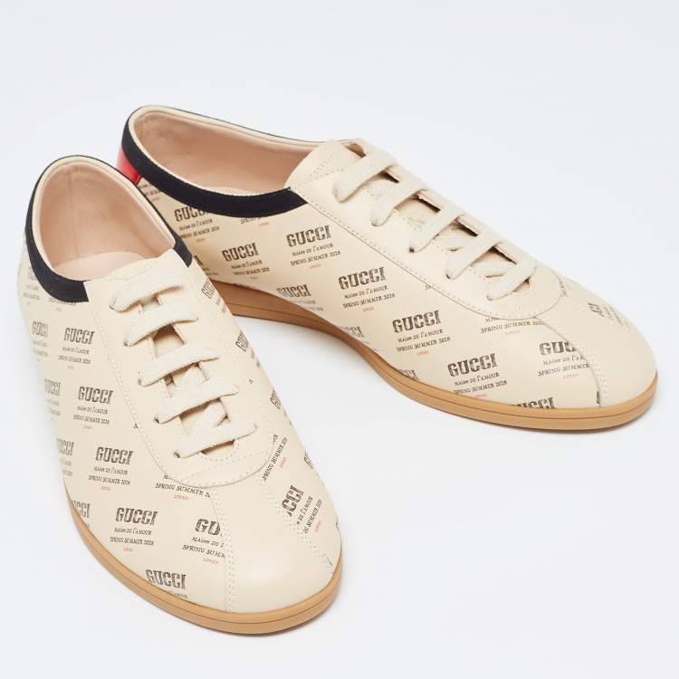 Pre Owned Gucci Beige Invite Print Leather Falacer Sneakers Size 40