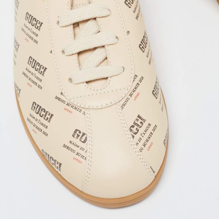 Pre Owned Gucci Beige Invite Print Leather Falacer Sneakers Size 40