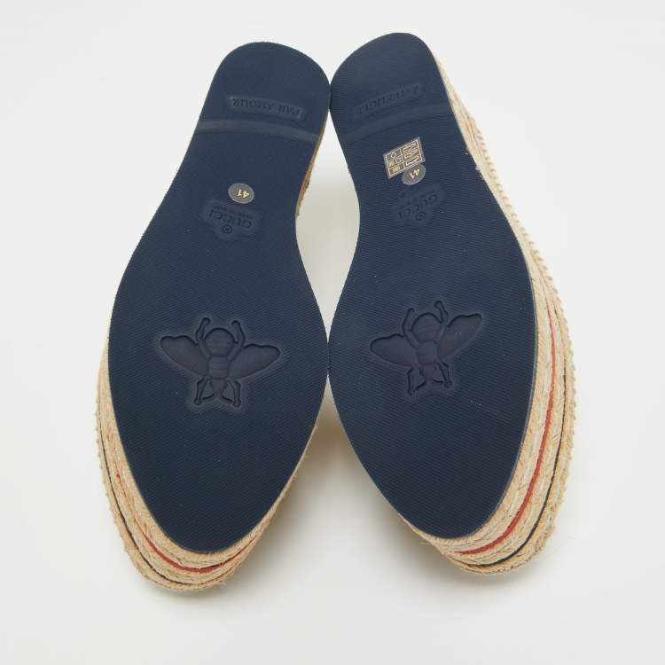 Pre Owned Gucci Cream Canvas Logo Print Espadrille Platform Sneakers Size 41