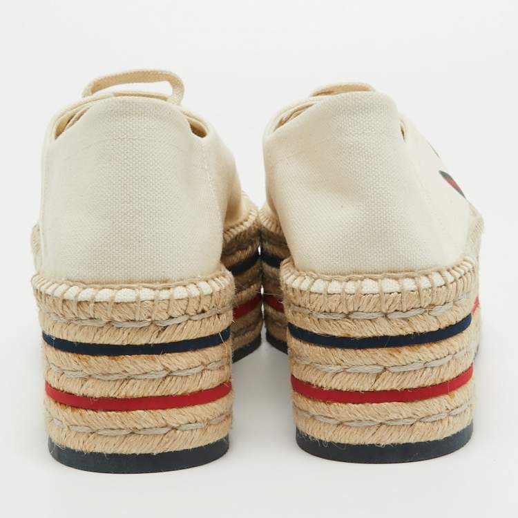 Pre Owned Gucci Cream Canvas Logo Print Espadrille Platform Sneakers Size 41