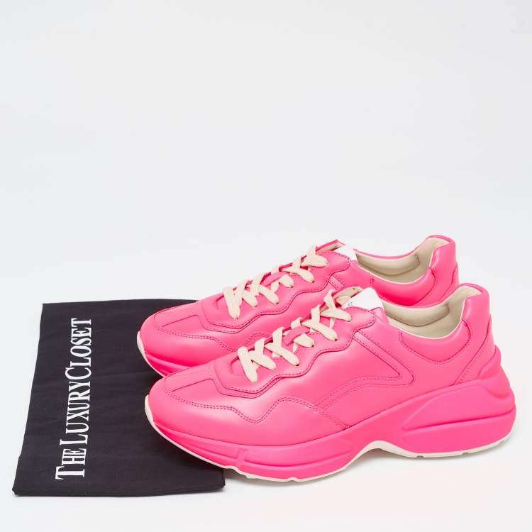 Pre Owned Gucci Neon Pink Leather Rhyton Sneakers Size 39