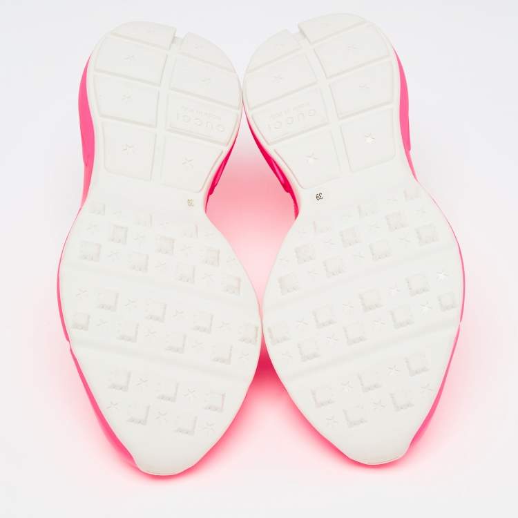 Pre Owned Gucci Neon Pink Leather Rhyton Sneakers Size 39