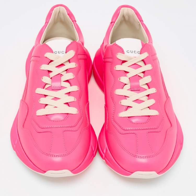 Pre Owned Gucci Neon Pink Leather Rhyton Sneakers Size 39