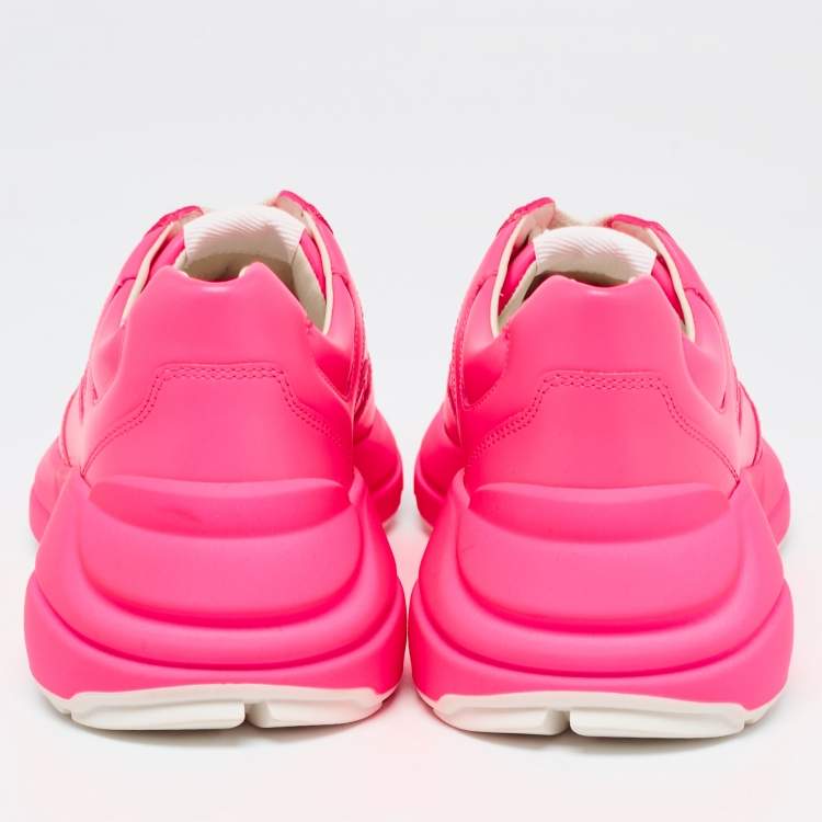 Pre Owned Gucci Neon Pink Leather Rhyton Sneakers Size 39