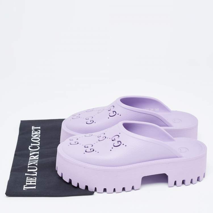 Pre Owned Gucci Purple Rubber GG Perforated Clogs Size 39