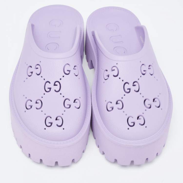 Pre Owned Gucci Purple Rubber GG Perforated Clogs Size 39