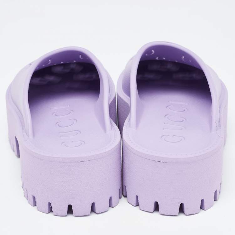 Pre Owned Gucci Purple Rubber GG Perforated Clogs Size 39