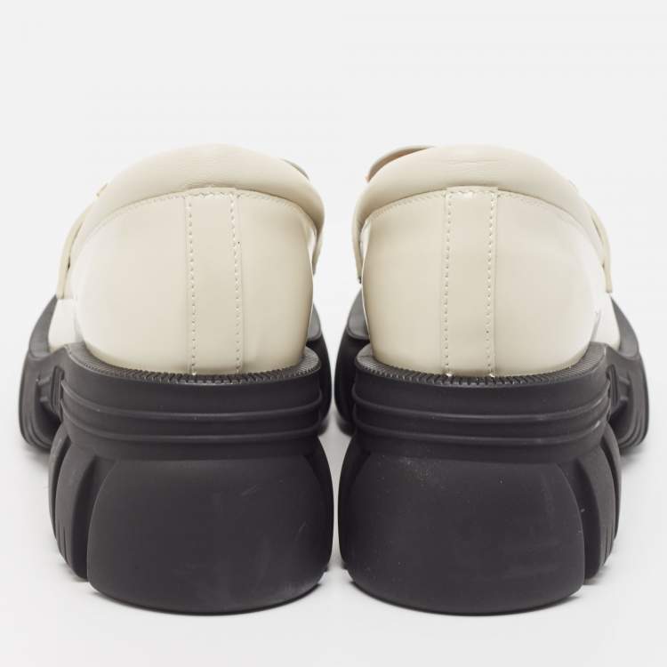 Pre Owned Gucci Cream Leather Interlocking GG Platform Loafers Size 39