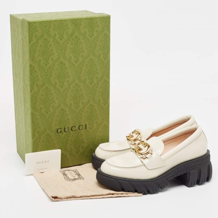 Pre Owned Gucci Cream Leather Interlocking GG Platform Loafers Size 39