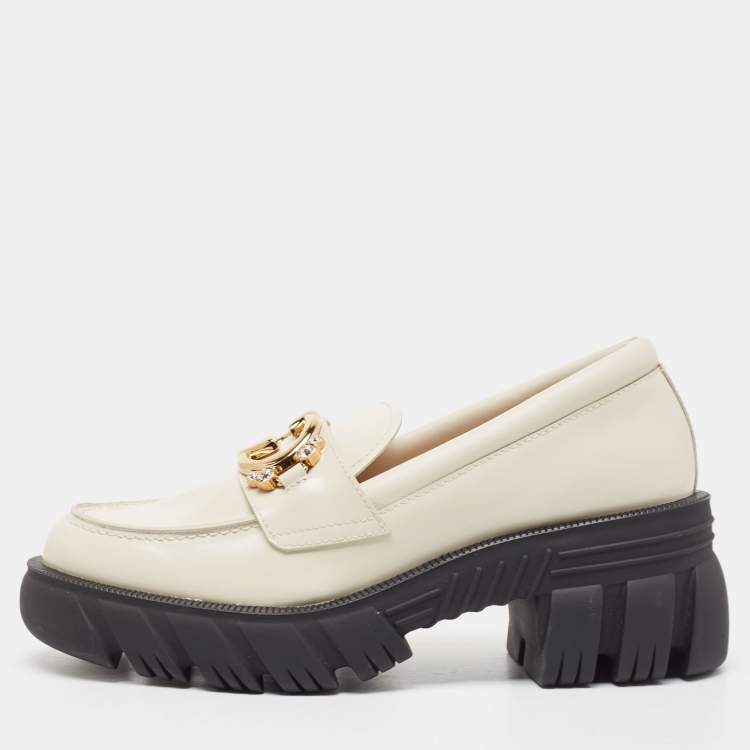 Pre Owned Gucci Cream Leather Interlocking GG Platform Loafers Size 39