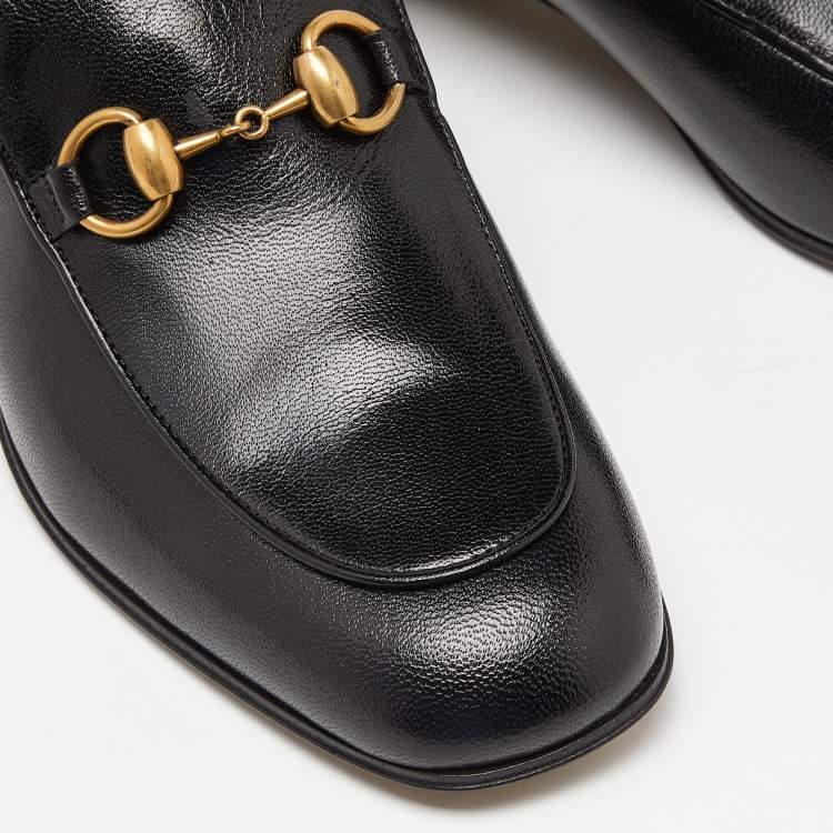 Pre Owned Gucci Black Leather Horsebit Loafers Size 38.5