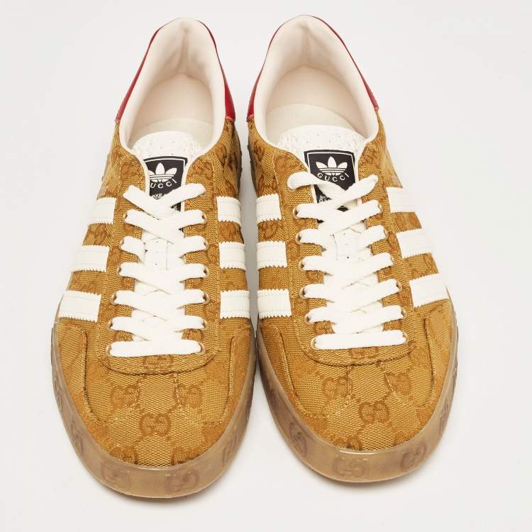 Pre Owned Gucci Brown Canvas and Leather Gazelle Low Top Sneakers Size 41.5