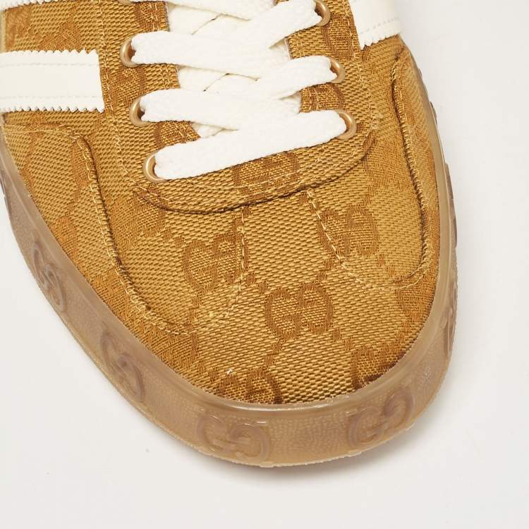 Pre Owned Gucci Brown Canvas and Leather Gazelle Low Top Sneakers Size 41.5