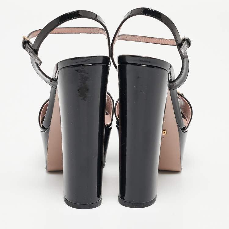 Pre Owned Gucci Black Patent Claudie Ankle Strap Sandals Size 36.5