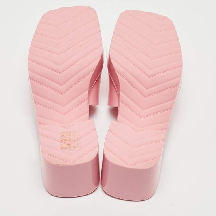 Pre Owned Gucci Pink Rubber Logo Mules Size 36