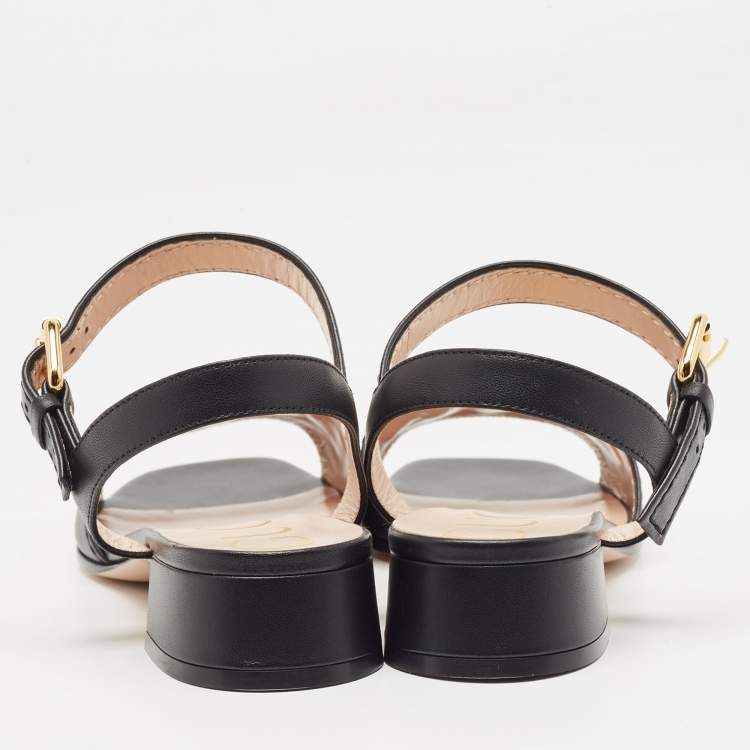 Pre Owned Gucci Black Leather Horsebit Ankle Strap Sandals Size 36.5