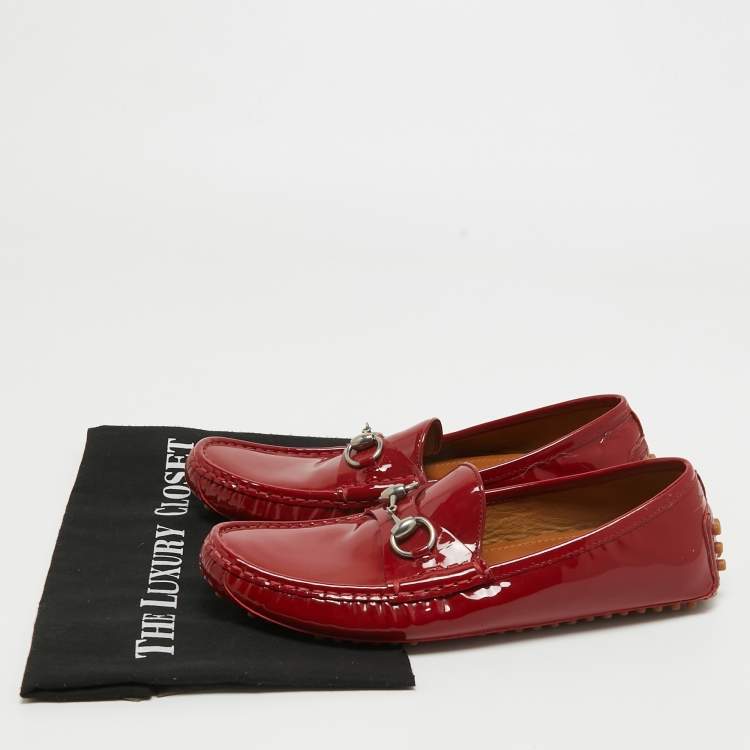 مملوكة مسبقًا Gucci Red Patent Leather Horsebit Slip On Loafers Size 38 