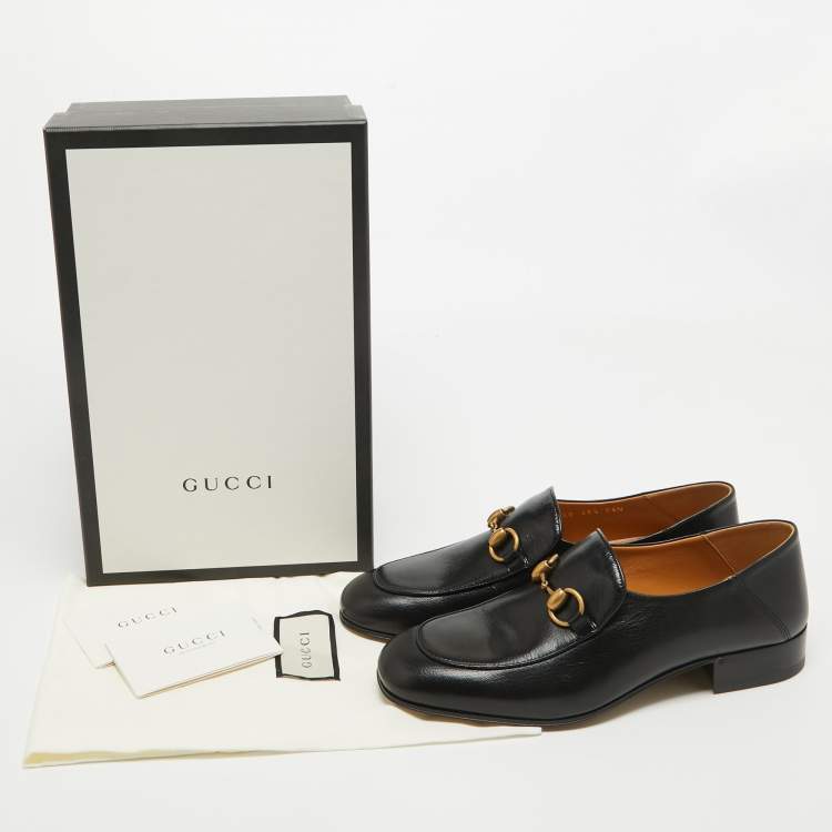 Pre Owned Gucci Black Leather Foldable Horsebit Loafers Size 38.5