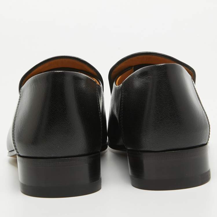 Pre Owned Gucci Black Leather Foldable Horsebit Loafers Size 38.5