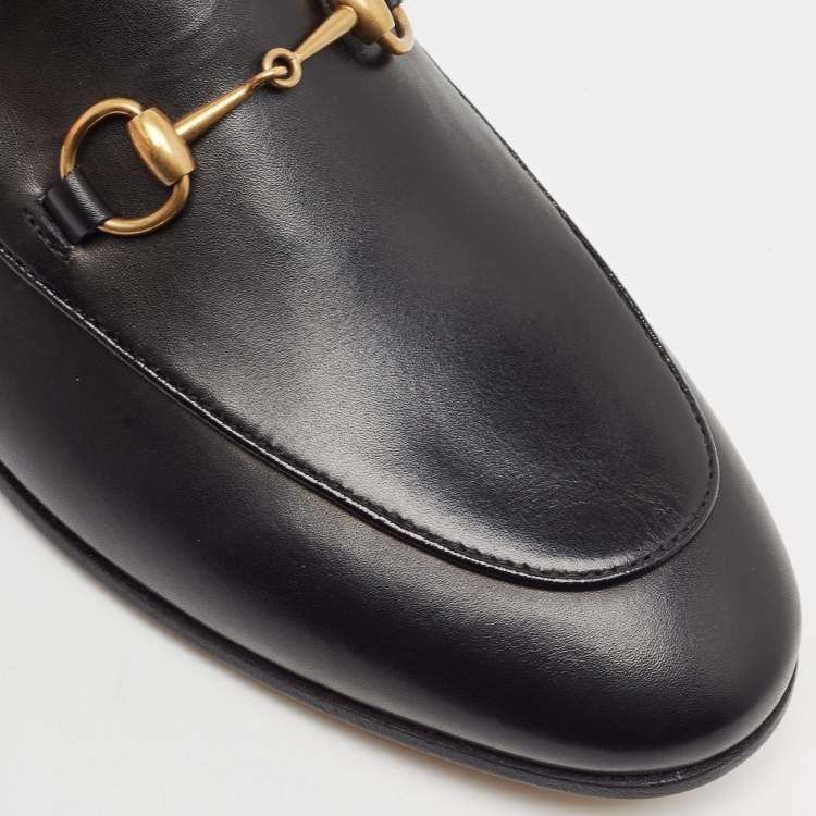 Pre Owned Gucci Black Leather Jordaan Loafers Size 38.5