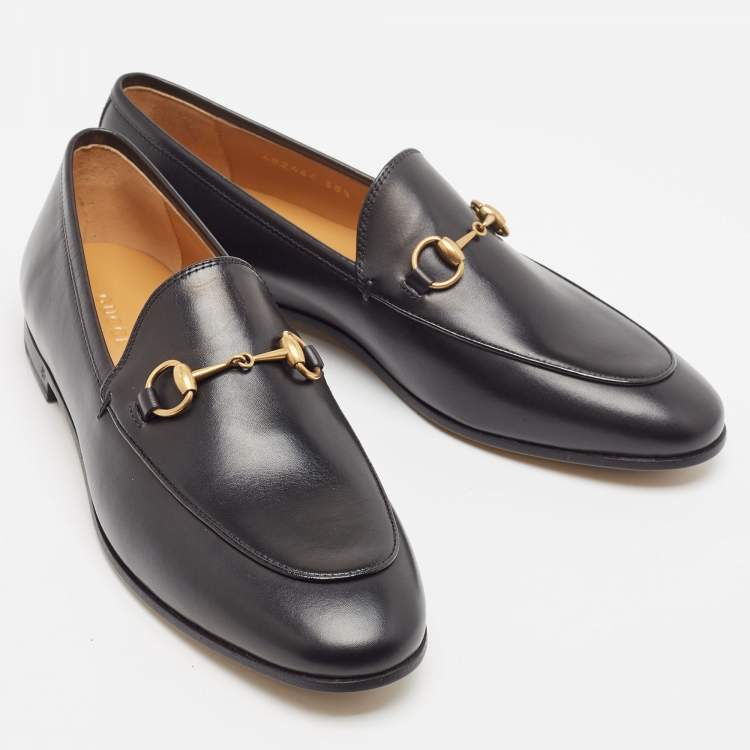 Pre Owned Gucci Black Leather Jordaan Loafers Size 38.5