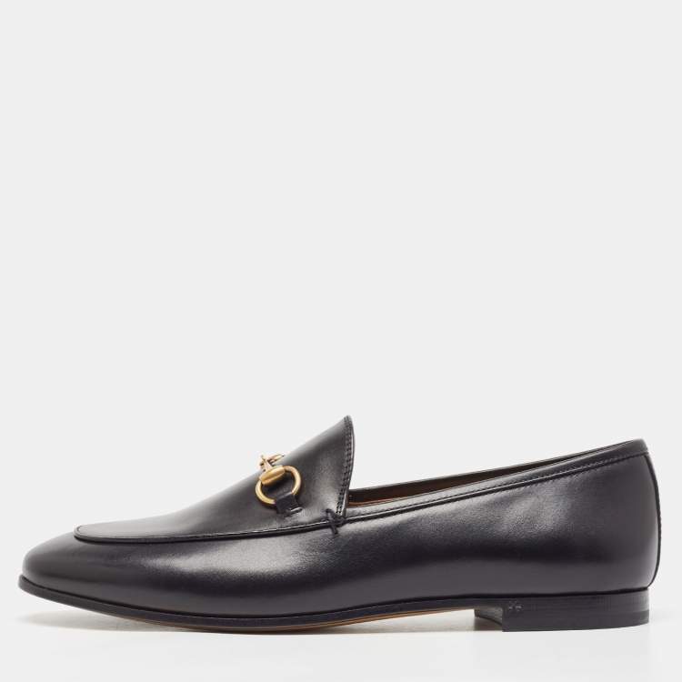 Pre Owned Gucci Black Leather Jordaan Loafers Size 38.5